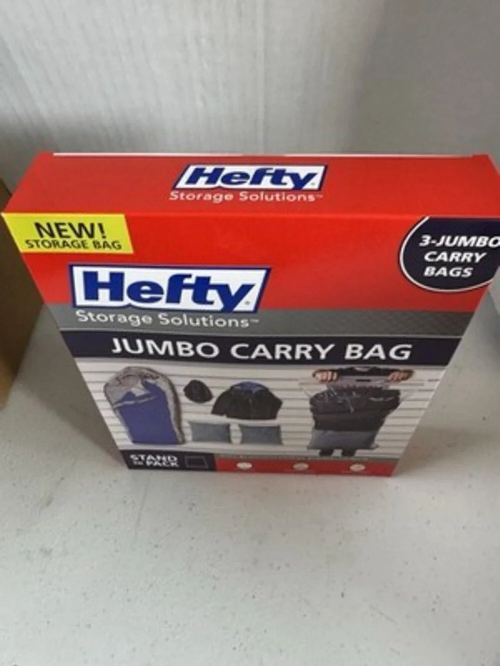 Hefty Jumbo Carry Bag 3-Pack Clear Plastic Flat Bottom Reinforced Handle